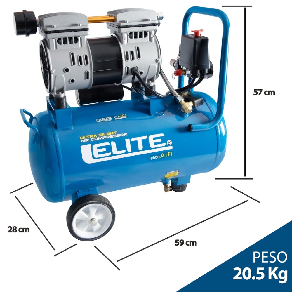COMPRESOR DE AIRE SILENCIOSO LIBRE DE ACEITE 24L- 6.6 CFM - 1.5HP - 120PSI