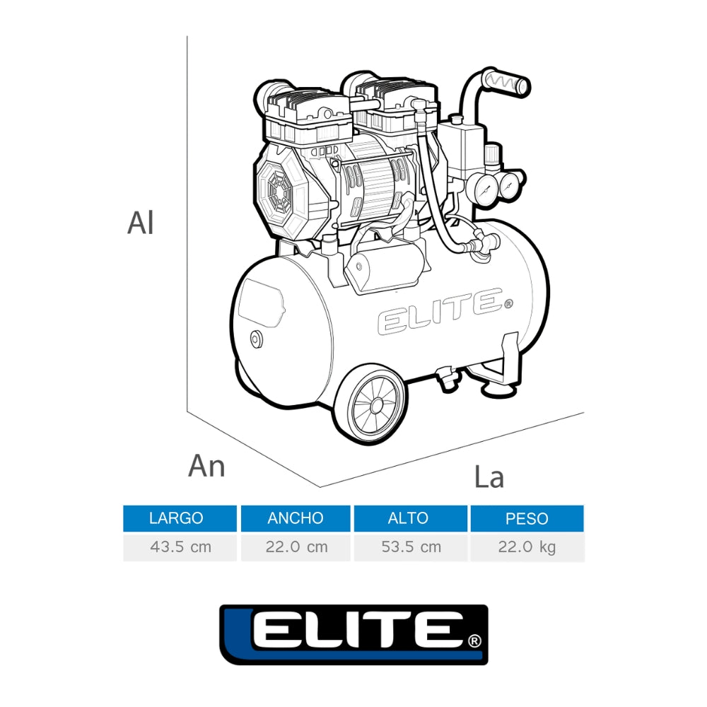 COMPRESOR LIBRE DE ACEITE 25 LTS 2.5 HP, 125 PSI, 6.1 CFM, 110V-60HZ, ELITE