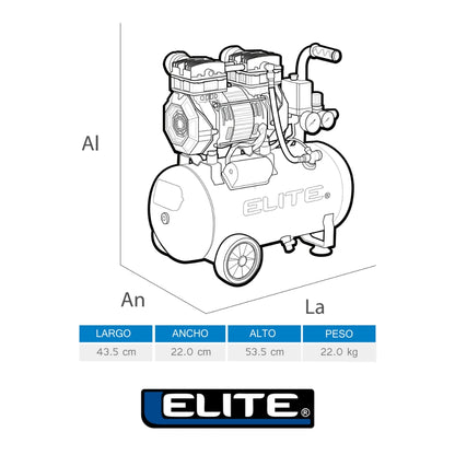 COMPRESOR LIBRE DE ACEITE 25 LTS 2.5 HP, 125 PSI, 6.1 CFM, 110V-60HZ, ELITE