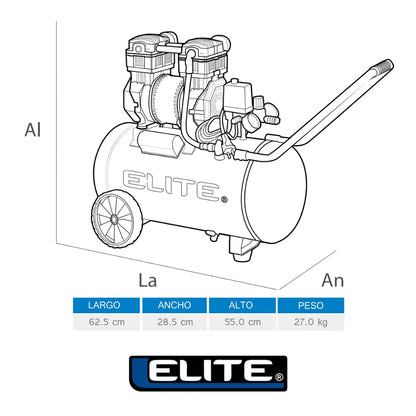 COMPRESOR LIBRE DE ACEITE 50 LTS 3.0 HP, 125 PSI , 7.0 CFM 110V-60HZ ELITE
