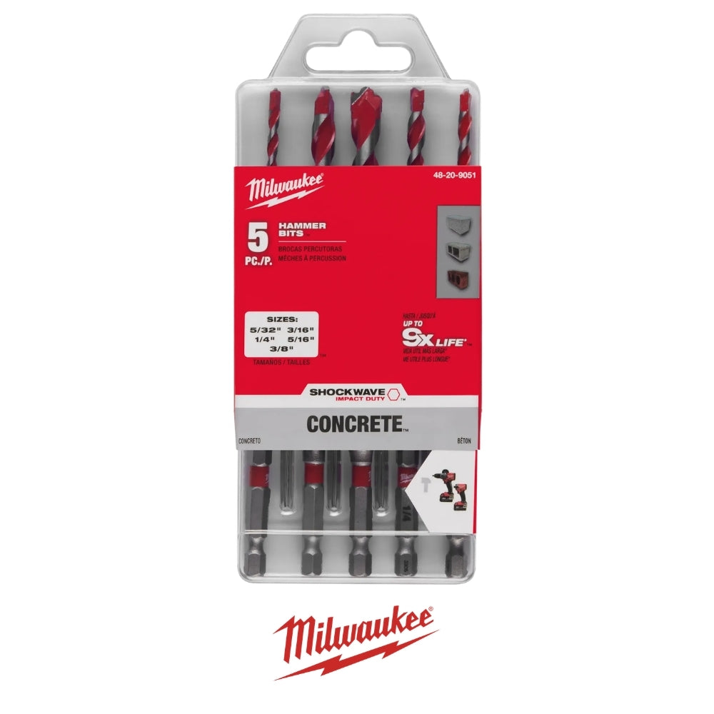 SET 5 BROCAS MARTILLO SHOCKWAVE CARBURO MILWAUKEE 48-20-9051