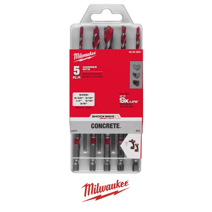 SET 5 BROCAS MARTILLO SHOCKWAVE CARBURO MILWAUKEE 48-20-9051