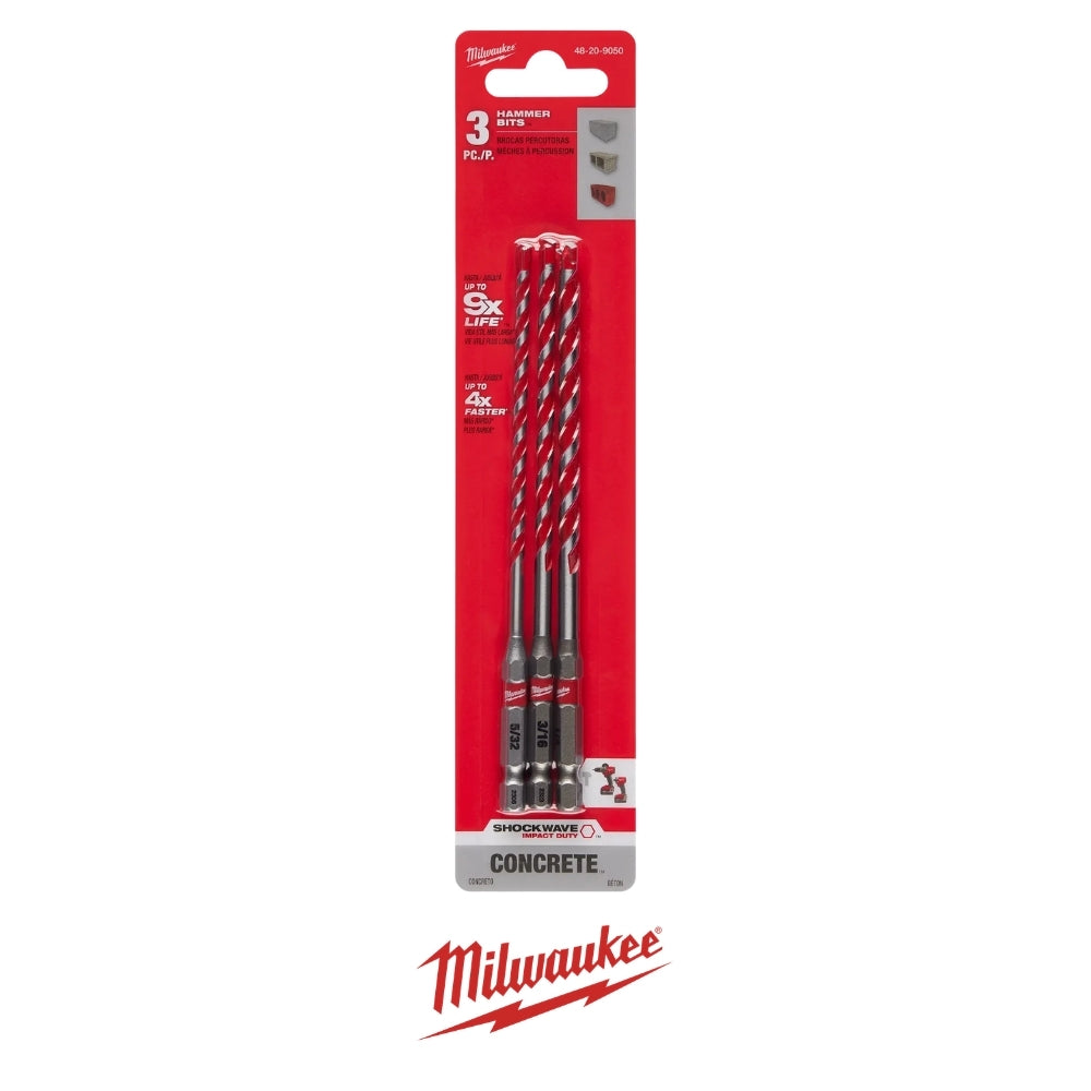 SET 3 BROCAS MARTILLO SHOCKWAVE CARBURO MILWAUKEE 48-20-9050