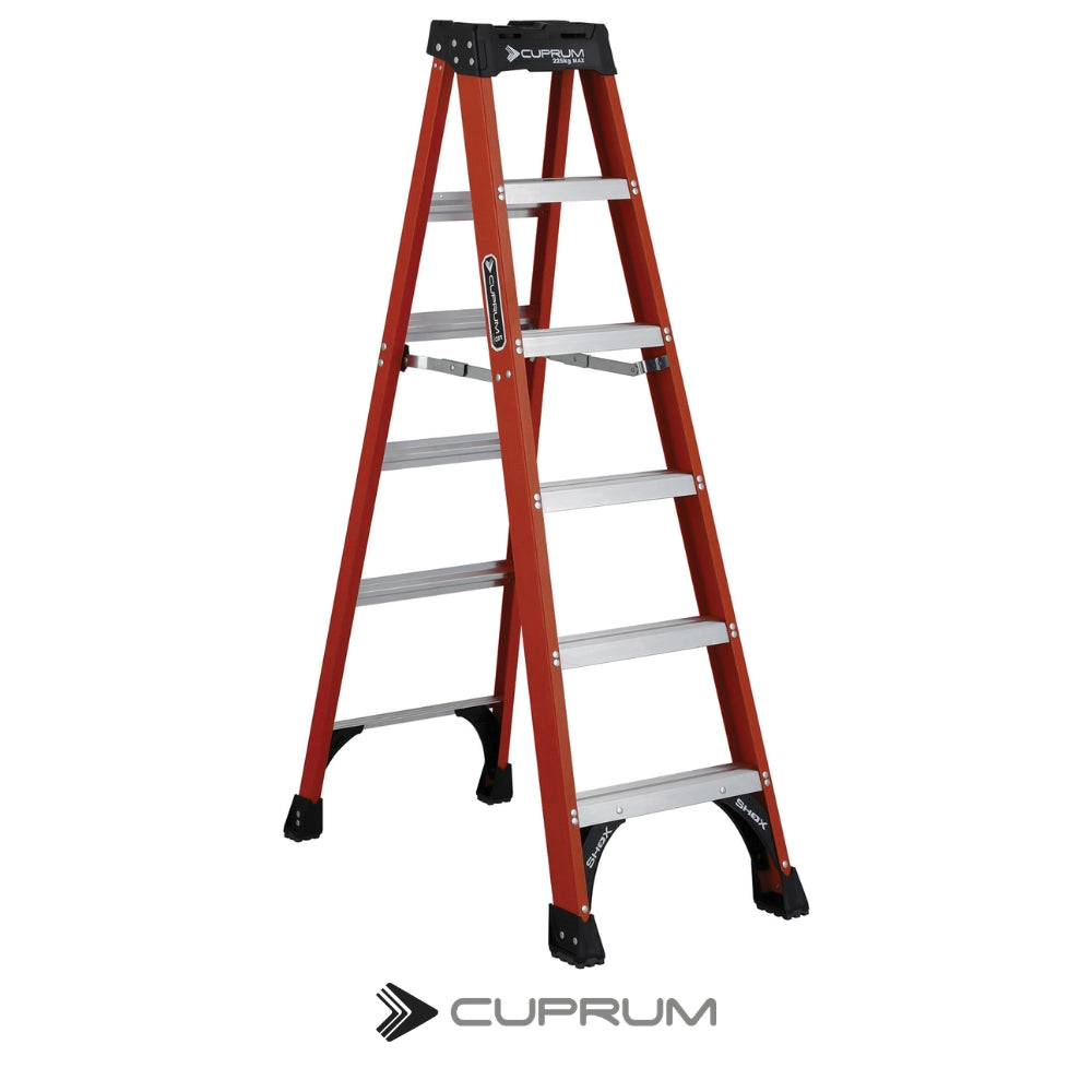 ESCALERA TIJERA USO INDUSTRIAL PESADO TIPO 1A FIBRA VIDRIO 6 PIES 225 KG C-3017-06 CUPRUM
