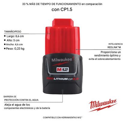 PACK 2 BATERIAS M12 REDLITHIUM CP2.0 MILWAUKEE 48-11-2422
