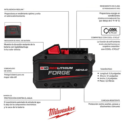 KIT DE CARGA  M18 REDLITHIUM FORGE HD12.0 CON 1 CARGADOR Y 1 BATERIA MILWAUKEE 48-59-1300