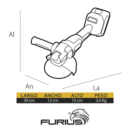 ESMERILADORA ANGULAR FURIUS  4-1/2 S/CARBONES 20V 1 BATERIA 4AH