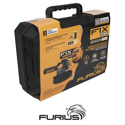 ESMERILADORA ANGULAR FURIUS  4-1/2 S/CARBONES 20V 1 BATERIA 4AH