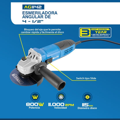 ESMERILADORA ANGULAR ELITE 4 1/2 800W - 11000 RPM