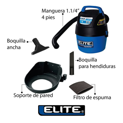 ASPIRADORA PARA HÚMEDO Y SECO 1.5HP 1 GAL 60CFM. 110VAC