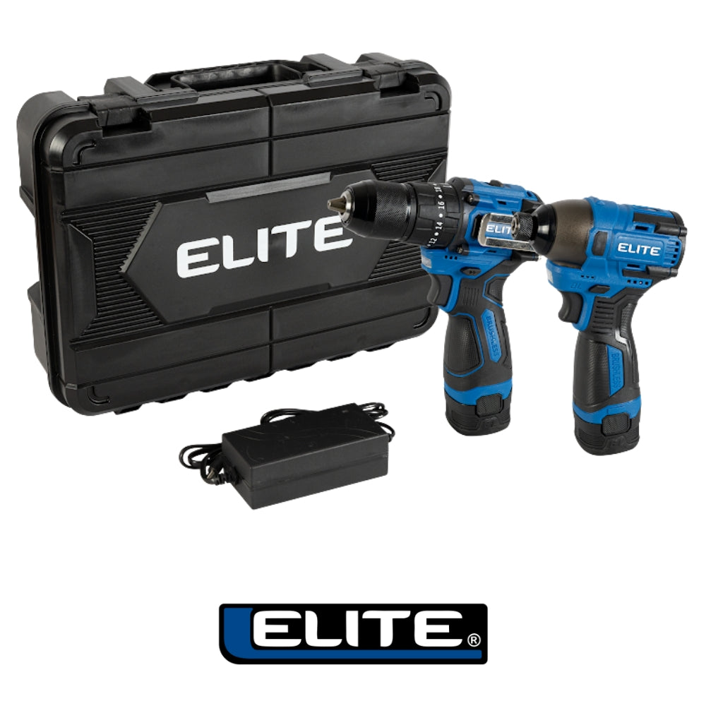 KIT DE TALADRO PERCUTOR (13MM) Y ATORNILLADOR DE IMPACTO INALAMBRICO (1/4) 16V BRUSHLESS + 2 BATERÍAS LI-ION 2AH  + CARGADOR Y MALETÍN