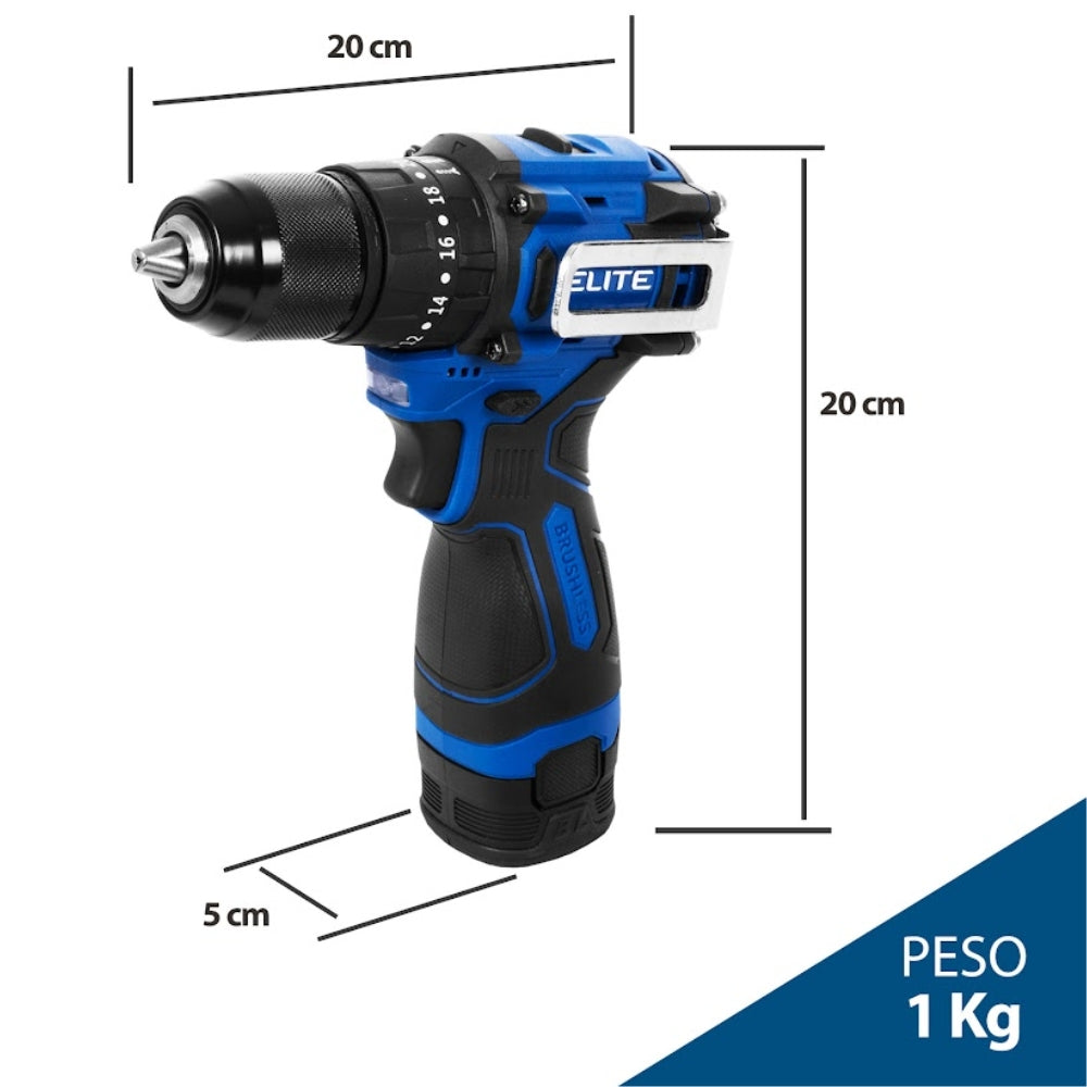 KIT DE TALADRO PERCUTOR (13MM) Y ATORNILLADOR DE IMPACTO INALAMBRICO (1/4) 16V BRUSHLESS + 2 BATERÍAS LI-ION 2AH  + CARGADOR Y MALETÍN