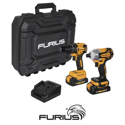 KIT DE ROTOMARTILLO PERCUTOR ATORNILLADOR INALÁMBRICO BRUSHLESS (1/2" 45Nm, 0-400 / 0-1400RPM) 21V + ATORNILLADOR DE IMPACTO INALÁMBRICO BRUSHLESS 21V (IMPACTO 0-3000GPM, TORQUE MÁX 240Nm, 0-2400RPM).