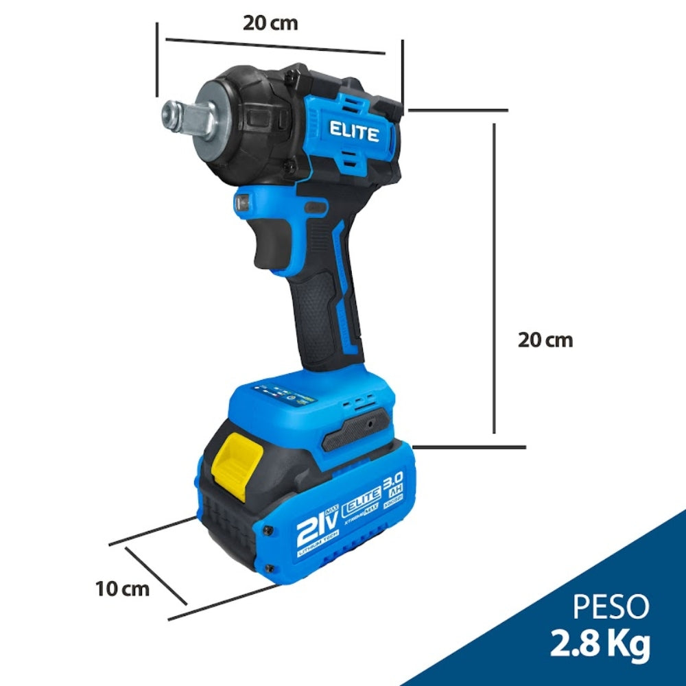 LLAVE DE IMPACTO INALAMBRICA BRUSHLESS 21V CUADRANTE 1/2 0-2400RPM, 0-200/ 0-300 / 0-350 NM, 0-3500 IPM, BATERIA Y CARGADOR 2,4 AH