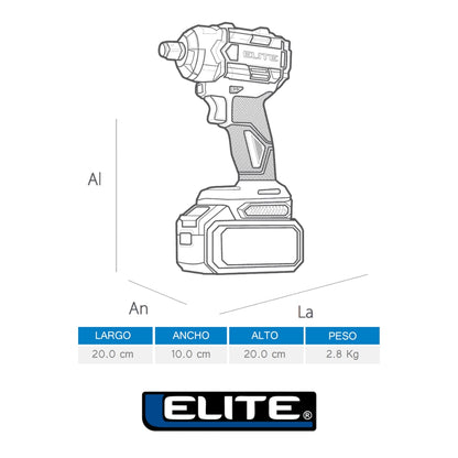 LLAVE DE IMPACTO INALAMBRICA BRUSHLESS CUADRANTE DE 1/2 21V 0-2500RPM, 0-300/ 0-400 / 0-500 NM, 0-3300 IPM CON BATERIA 4AH Y CARGADOR 2,4AH.