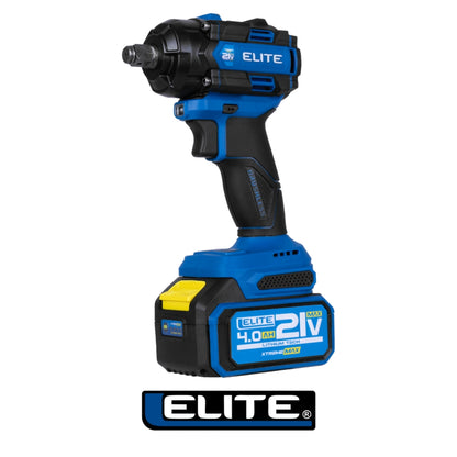 LLAVE DE IMPACTO INALAMBRICA BRUSHLESS CUADRANTE DE 1/2 21V 0-2500RPM, 0-300/ 0-400 / 0-500 NM, 0-3300 IPM CON BATERIA 4AH Y CARGADOR 2,4AH.