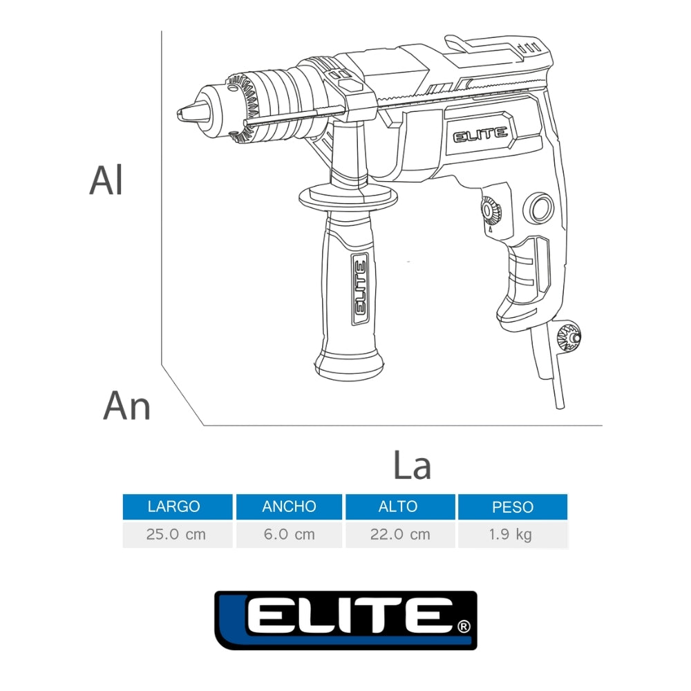 TALADRO PERCUTOR 1/2PUL, 750W, 3.000RPM, 110V-60HZ ELITE