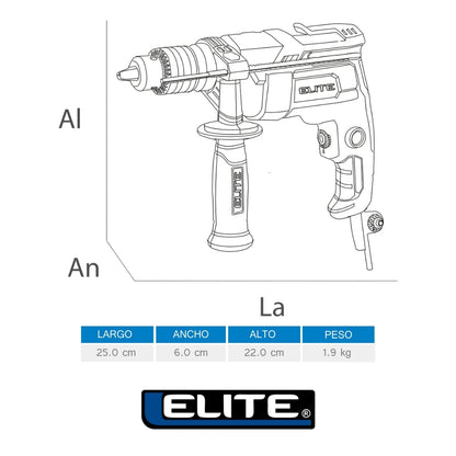 TALADRO PERCUTOR 1/2PUL, 750W, 3.000RPM, 110V-60HZ ELITE