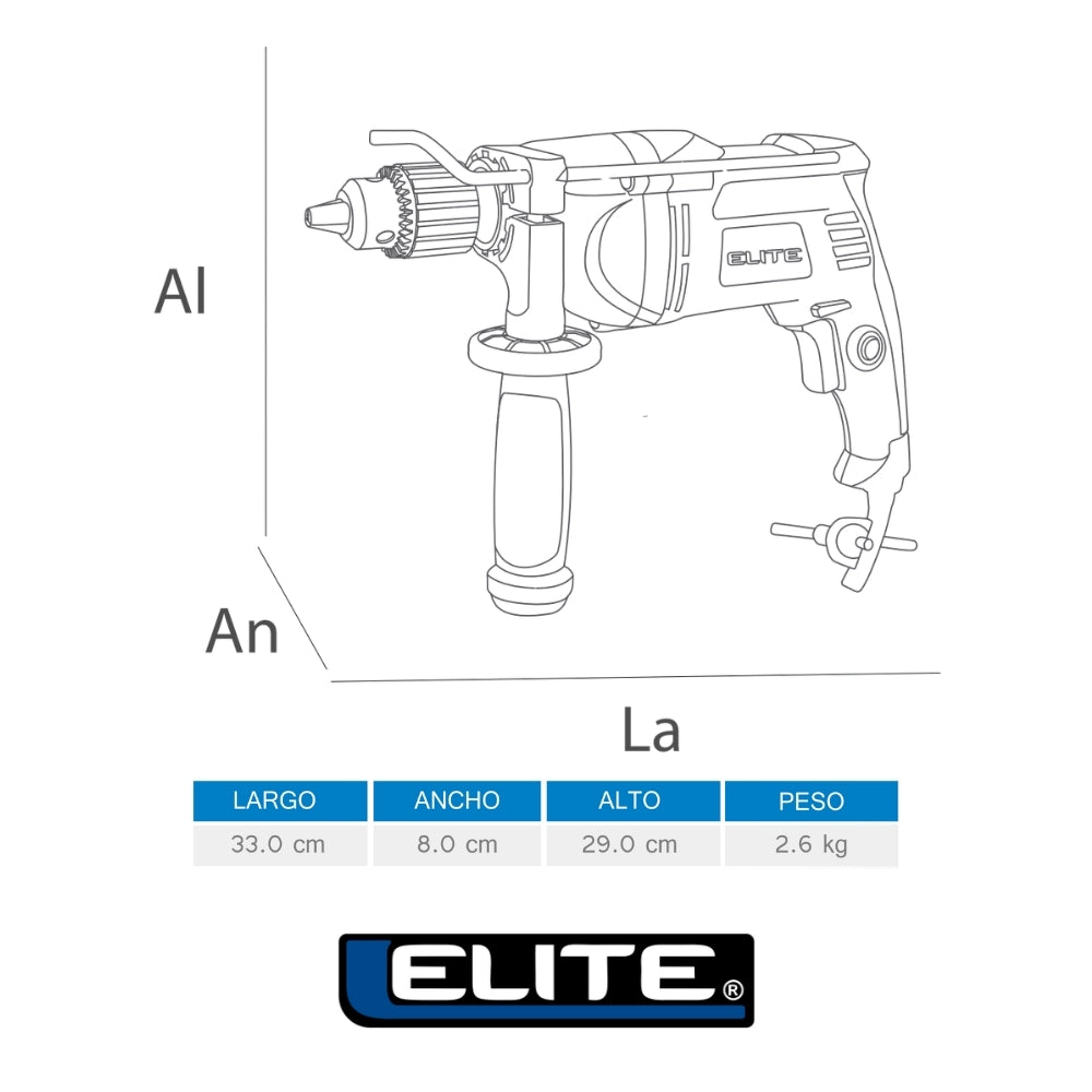 TALADRO DE ROTACION 1/2PUL 900W 110V-60HZ MANDRIL HD ELITE