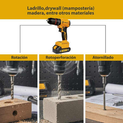 TALADRO PERCUTOR INALAMBRICO BRUSHLESS 1/2 PUL, 21V, 45Nm, FURIUS