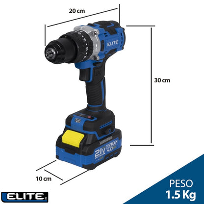 TALADRO ROTOMARTILLO PERCUTOR INALÁMBRICO 21V SIN ESCOBILLAS 1/2 IN 120Nm 1000W 2200 RPM 23200 BPM INCLUYE 1 BATERÍA 4AH, 1 BATERÍA 2AH, CARGADOR