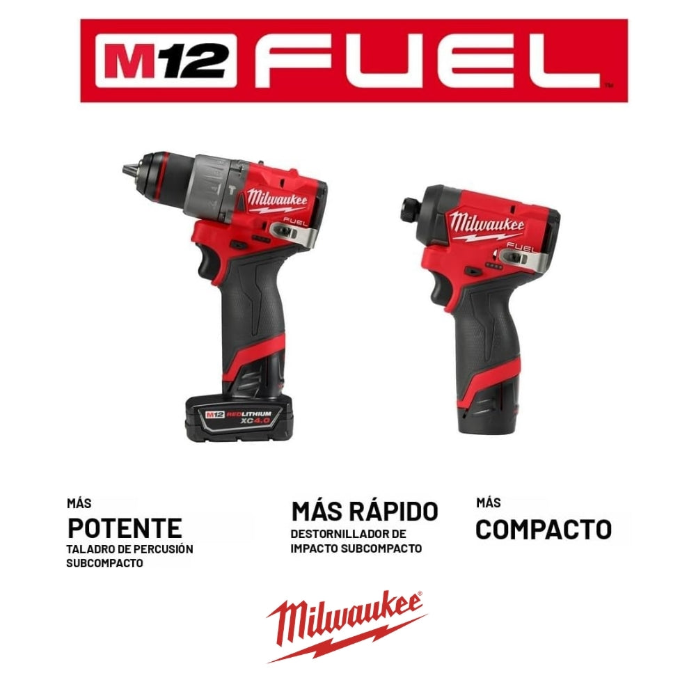 KIT  M12 FUEL TALADRO 1/2 Y ATORNILLADOR DE IMPACTO1/4 CON CARGADOR Y 2 BATERIAS MILWAUKEE 3497-22