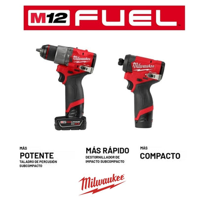 KIT  M12 FUEL TALADRO 1/2 Y ATORNILLADOR DE IMPACTO1/4 CON CARGADOR Y 2 BATERIAS MILWAUKEE 3497-22