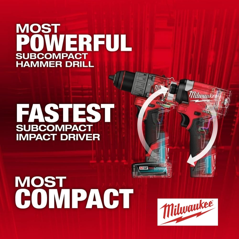 KIT  M12 FUEL TALADRO 1/2 Y ATORNILLADOR DE IMPACTO1/4 CON CARGADOR Y 2 BATERIAS MILWAUKEE 3497-22