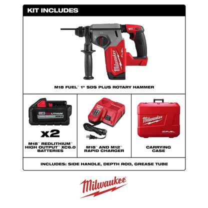 KIT ROTOMARTILLO M18 FUEL 1" SDS PLUS CON 2 BATERIAS Y CARGADOR MILWAUKEE 2912-22