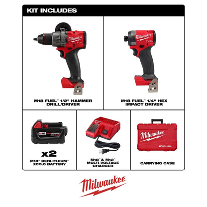 KIT DE TALADRO/ATORNILLADOR Y ATORNILLADOR DE IMPACTO M18 FUEL CON 2 BATERIAS Y CARGADOR MILWAUKEE 3697-22