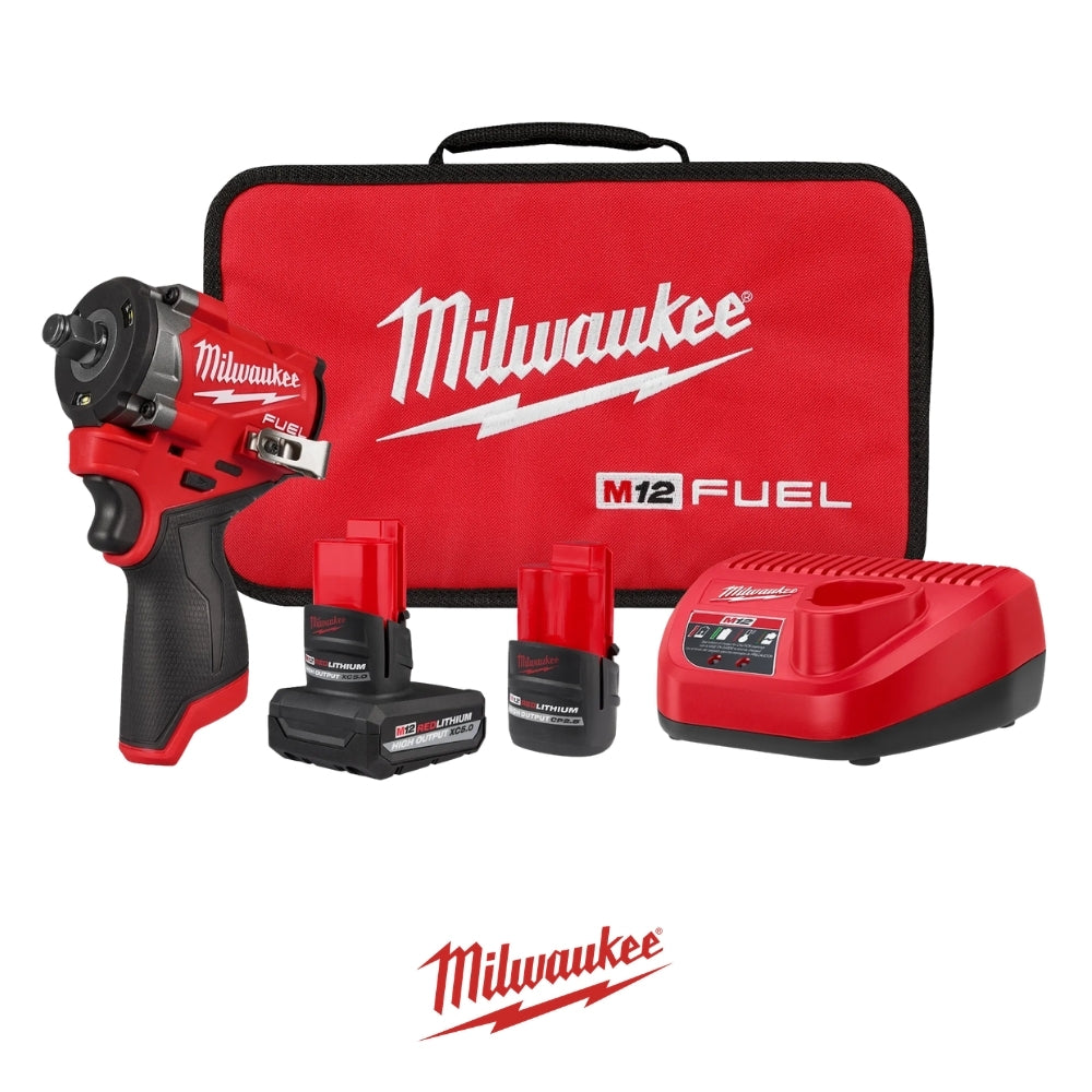 KIT LLAVE IMPACTO STUBBY M12 FUEL 1/2" CON 2 BATERIAS Y CARGADOR MILWAUKEE 2563-22