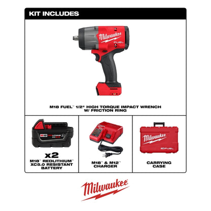 KIT COMBO LLAVE IMPACTO 1/2¨ + PISTOLA GRASA M18 FUEL  CON 2 BATERIAS Y CARGADOR MILWAUKEE 2967-22