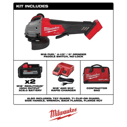 KIT ESMERILADORA M18 FUEL 4-1/2"/5" CON 2 BATERIAS Y CARGADOR MILWAUKEE 2880-22