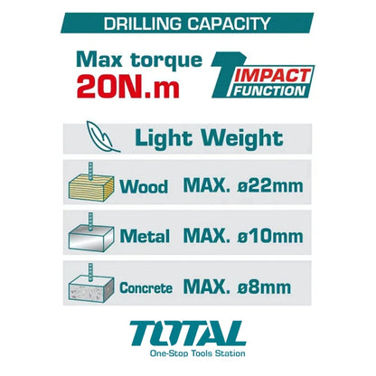 TALADRO PERCUTOR INALÁMBRICO 12V 20NM TOTAL TIDLI12206