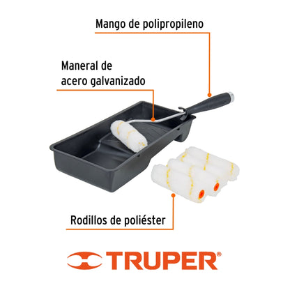 KIT DE PINTAR TRUPER MINI 4" (ESQUELETO, 5 MOTA Y BANDEJA)