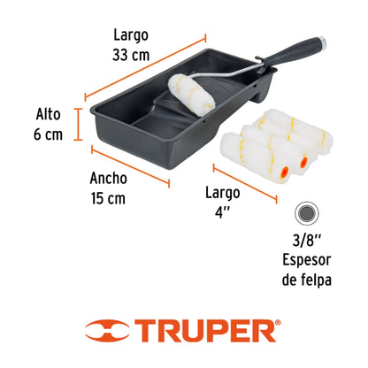 KIT DE PINTAR TRUPER MINI 4" (ESQUELETO, 5 MOTA Y BANDEJA)
