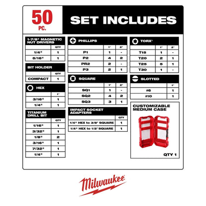 SET 50 PUNTAS SHOCKWAVE IMPACT DUTY MILWAUKEE 48-32-4013