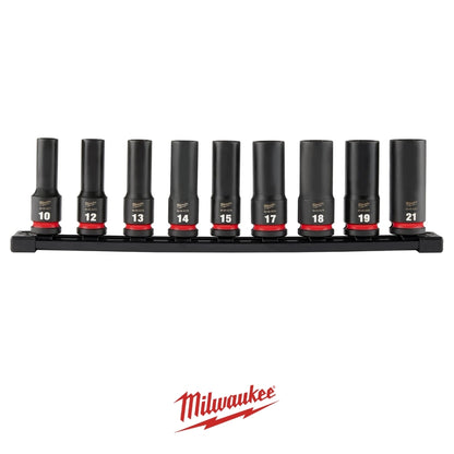 SET 9 DADOS IMPACTO SHOCKWAVE 1/2" MÉTRICOS MILWAUKEE 49-66-7032
