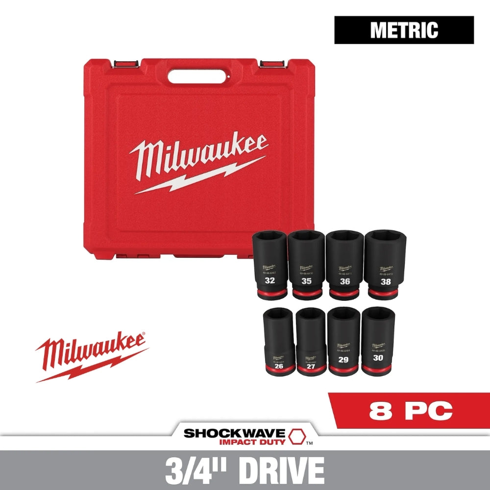 SET 8 DADOS IMPACTO SHOCKWAVE 3/4" MÉTRICOS MILWAUKEE 49-66-7020