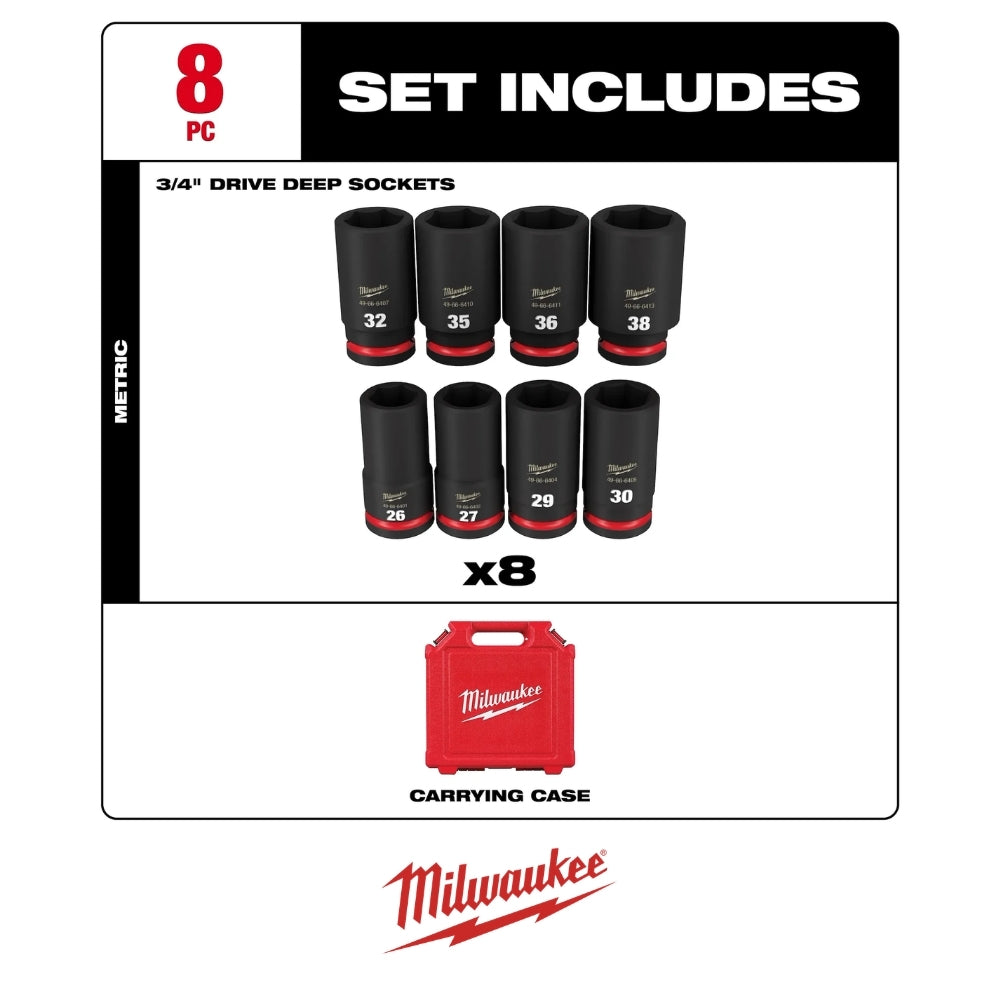 SET 8 DADOS IMPACTO SHOCKWAVE 3/4" MÉTRICOS MILWAUKEE 49-66-7020