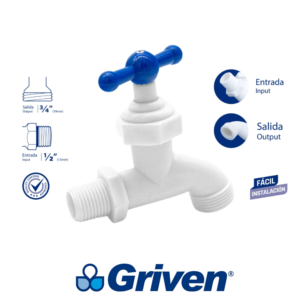 LLAVE DE CHORRO 1/2 PULGADAS DE PVC GRIVEN A367-LLA-81