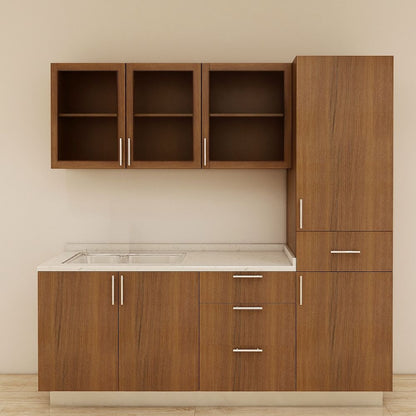 MUEBLE DE COCINA CON FREGADOR Y GABINETE AEREOS COLOR CHOCOLATE YKL-CG-13/TH2215 IZQUIERDO. 2.20M