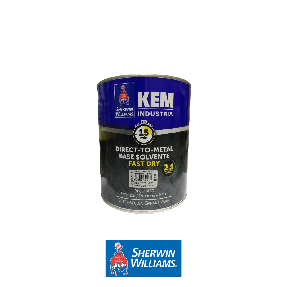 PINTURA KEM DIRECT-TO-METAL BASE SOLVENTE MATE NEGRO GL E62BSA1-1 SHERWIN WILLIAMS