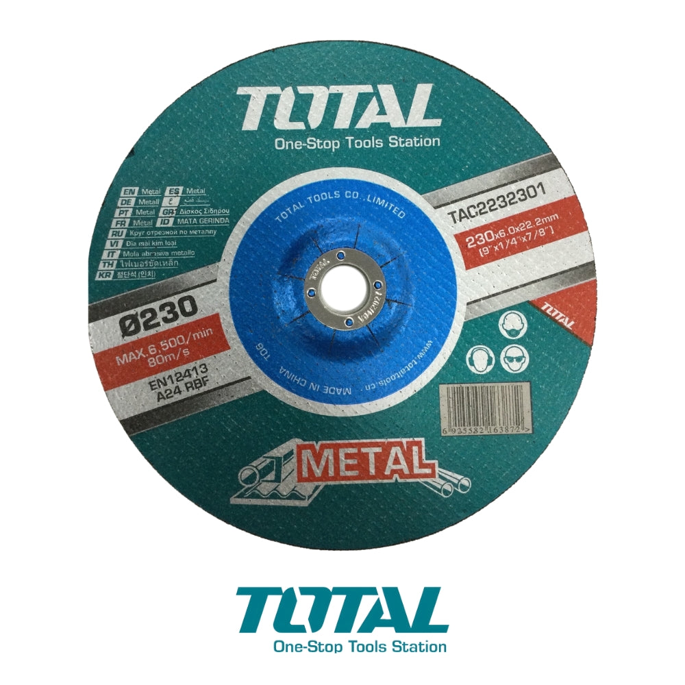 DISCO DE DESBASTE PARA METAL CONCAVO 9 PULGADASX1/4 PULGADASX7/8 PULGADAS 230X6X22.2mm TOTAL TAC2232301