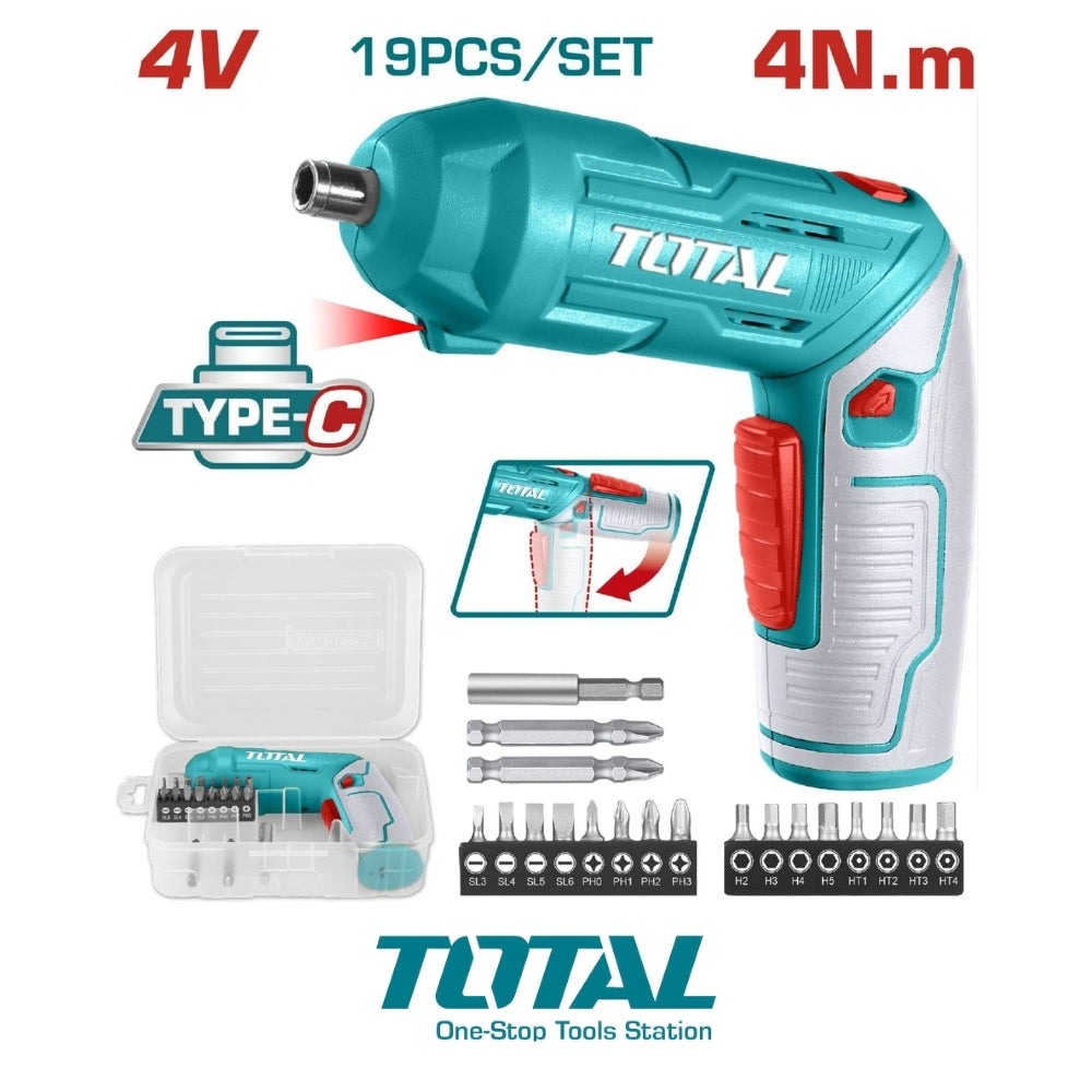 DESTORNILLADOR INALÁMBRICO TOTAL 1/4 4V INCLUYE ACCESORIOS TOTAL TSDLI