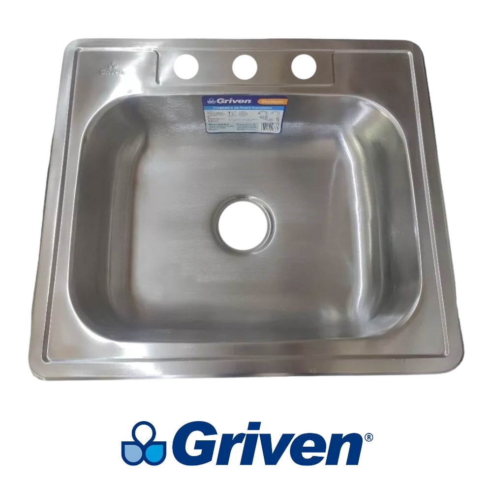 FREGADOR DE EMPOTRAR SENCILLO DE ACERO INOXIDABLE 64 X 56 CM (25 X 22 X 6 IN) A367-6456 GRIVEN