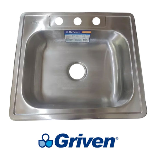 FREGADOR DE EMPOTRAR SENCILLO DE ACERO INOXIDABLE 64 X 56 CM (25 X 22 X 6 IN) A367-6456 GRIVEN