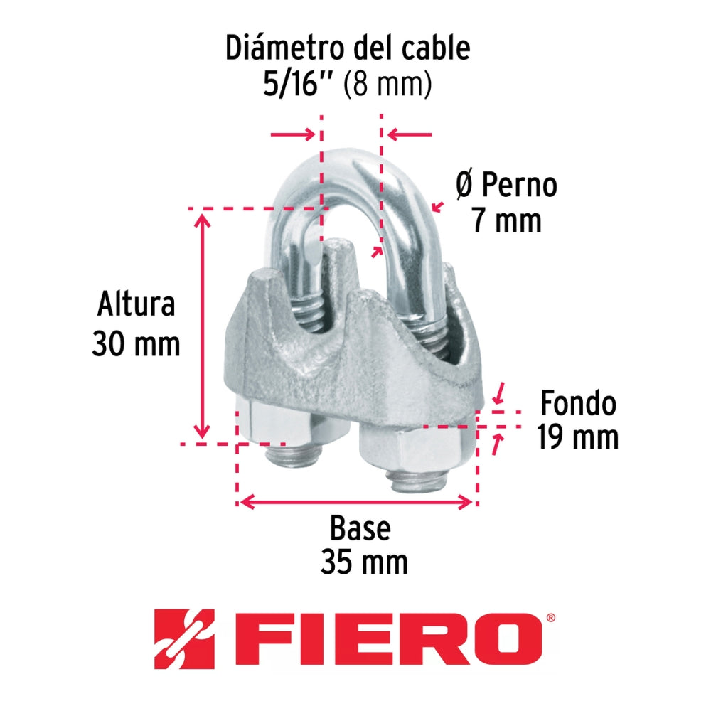 GRAPA PARA CABLE DE ACERO 5/16" FIERO  (2 PIEZAS)