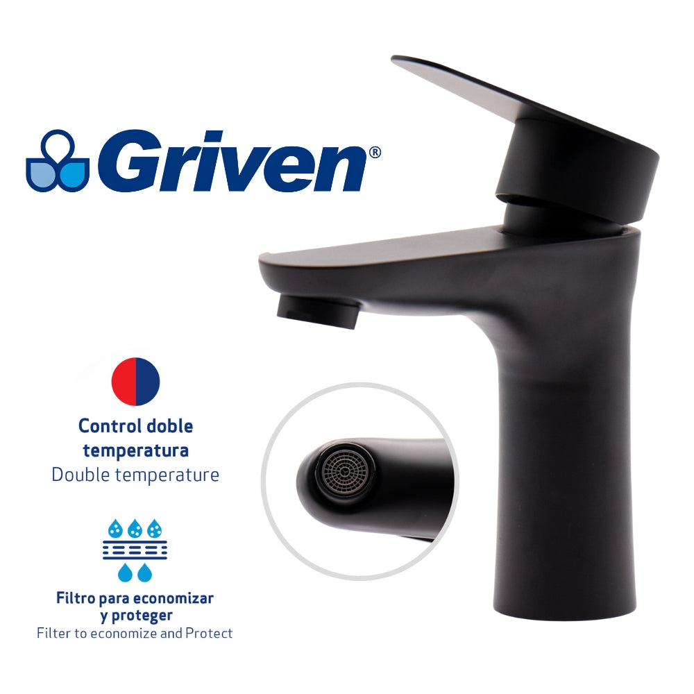 LLAVE MONOMANDO DE LAVAMANOS NEGRO GRIVEN A367-BF604-3-8