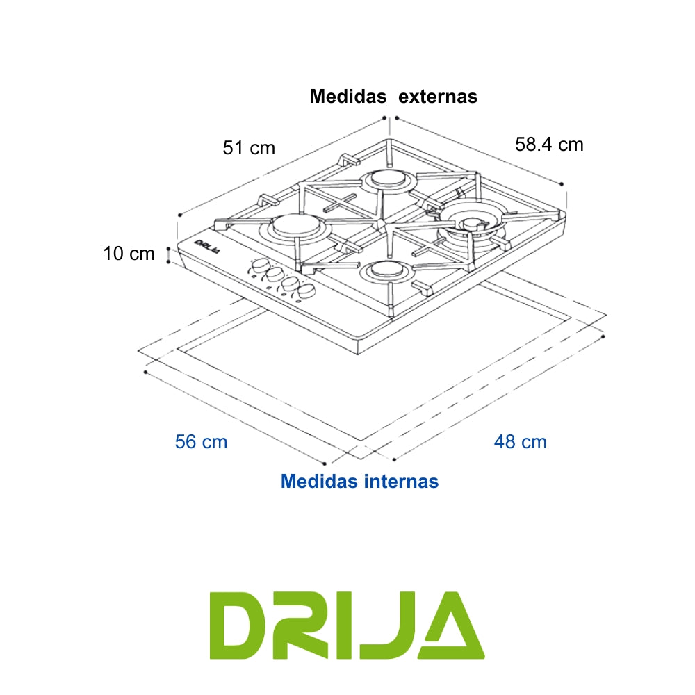 ESTUFA A GAS VITRO-CERAMICA 58.4 CM, 4 QUEMADORES ITALIANO (TOSCANA 60)